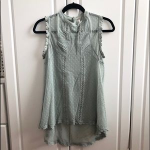 Free People Swiss dot mesh/lace high/low swing top
